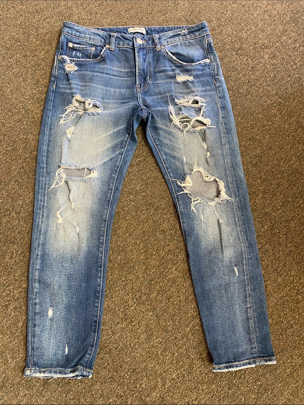 Zara Women's Distressed Boyfriend Jeans - Blue